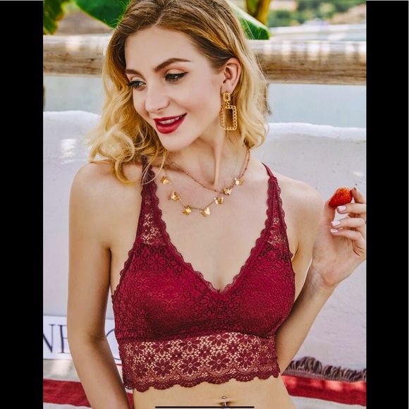SHEIN Other - BURGUNDY FINETOO CUT-OUT FLORAL LACE BRA